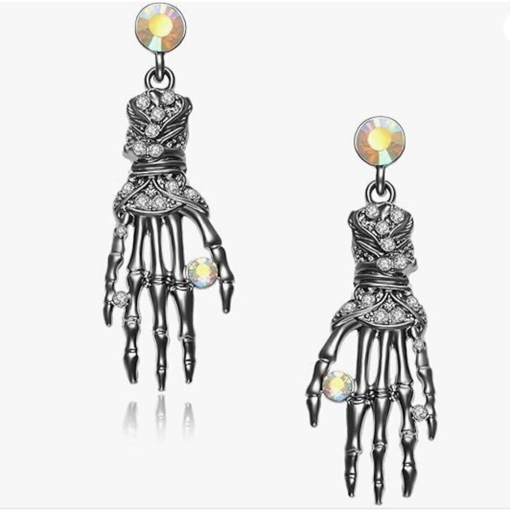 New Goth Skeleton Hands Earrings Black Crystal Halloween Cosplay
